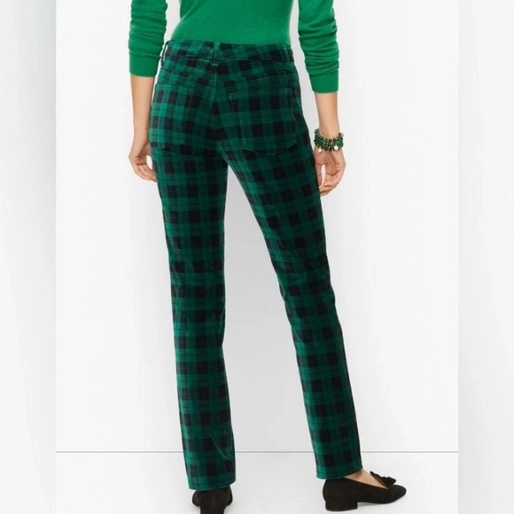 Talbots Pants 10P Velveteen Straight Leg Green Plaid Academia Holiday New Womens - Picture 2 of 15